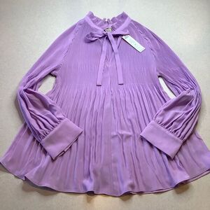 Chico’s 2 Petite Pleated Peasant Top Icy Purple‎ NWT